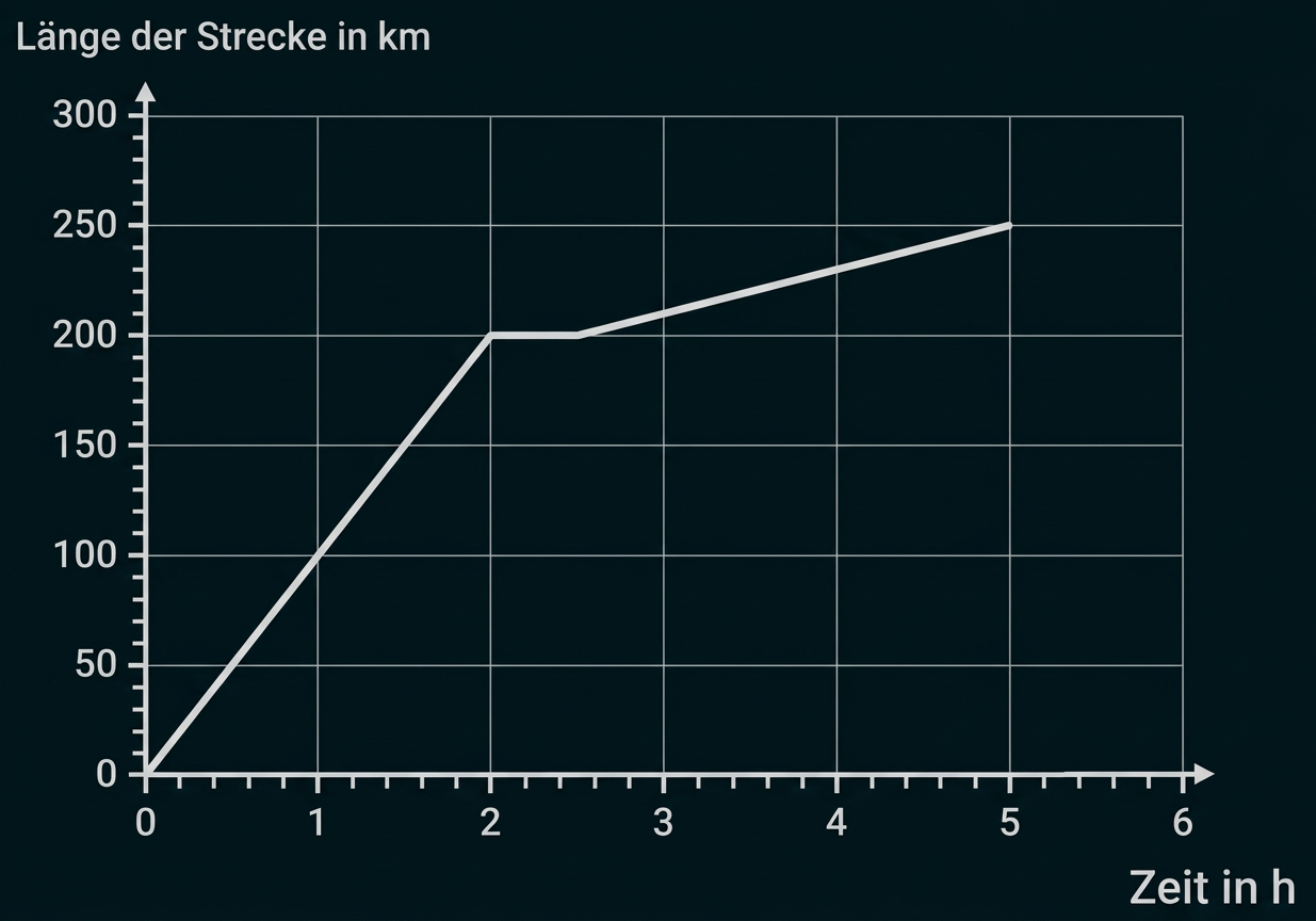 Diagramm zur Streckenlänge in Kilometern über der Zeit in Stunden.